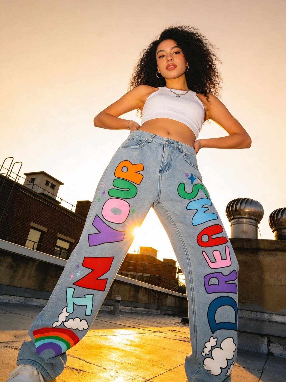 Painted IN YOUR DREAMS Jeans Rainbow Art Deco